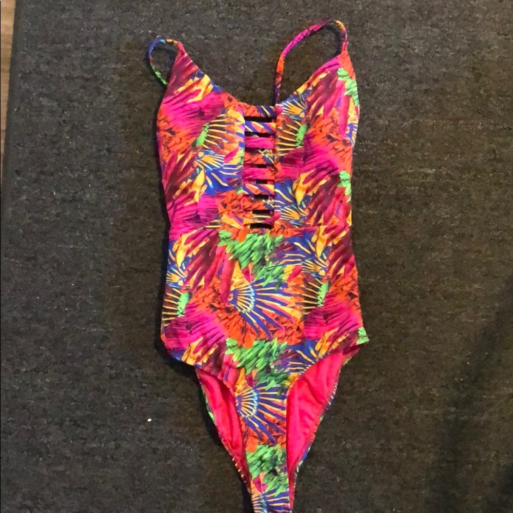 Tropical/floral one piece bathing suit